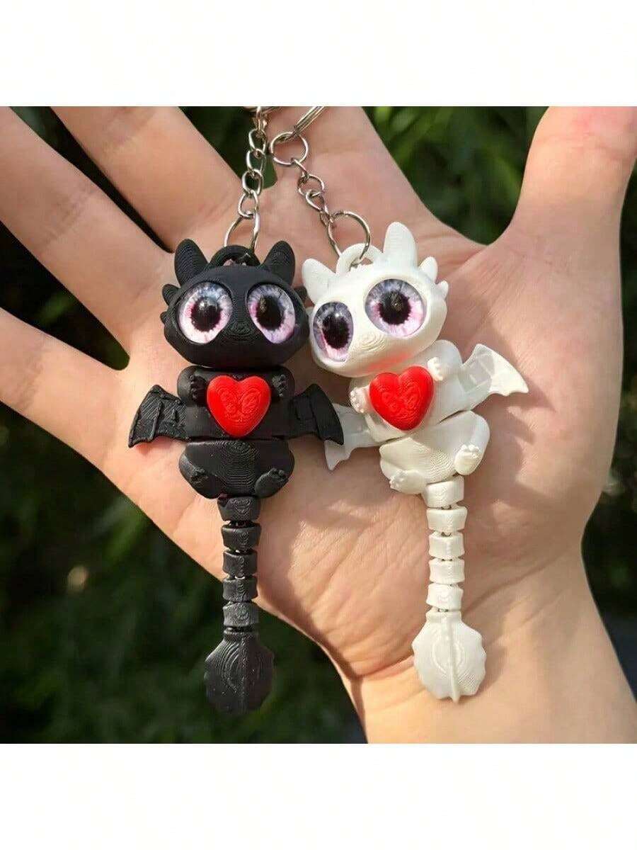 最新 3D 打印流行迷你龙钥匙扣，可爱吊坠钥匙圈，适合情侣、闺蜜、男朋友生日礼物、派对礼物 - 彩色 - 查看 1