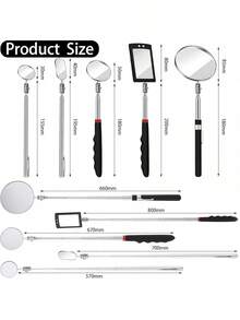 5 Pcs Telescoping Inspection Mirror Set Round Stainless Steel Mirror 360 Rotation Adjustable Inspection Tool With Long Handle For Check The Vehicle, Observe The Eyelashes, Mouth(Popular Style) - Popular Style - View 3