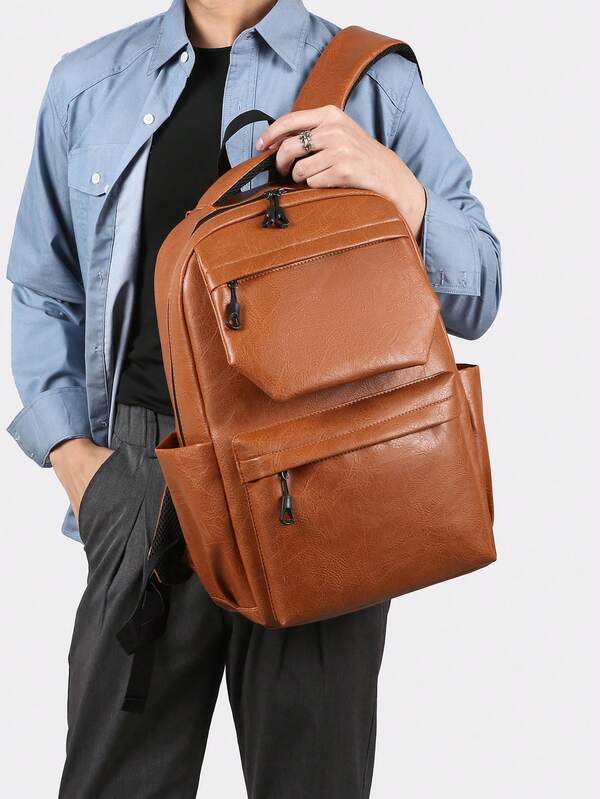 حقيبة ظهر وحقيبة كتف من البولي يوريثان للرجال، مناسبة للسفر والتنقل اليومي، بتصميم بسيط وعصري، مناسبة للرياضة والأعمال والجامعة والبانك، مقاومة للماء والخدش وقوية، متعددة الاستخدامات والأقسام، تخزين منظم، حقيبة رسول