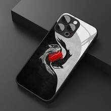 A Mysterious Phoenix Fish Yin Yang Design Phone Case With Lens Protection Compatible With Various  Models Including 16 Series, 15 Series, 14 Series, 13 Series, 12 Series, 11 Series And 7/8 Plus, As Well As Xr/Xs/XsmaxIt Provides Full Coverage And Is Made Of Anti-Drop Tempered Glass As A Phone Accessory. - Đen - Xem 3