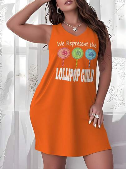 Womens Plus Size We Represent The Lollipop Guild Logo Wizard Of Oz Nightdress, Cute Sleeveless Crew Neck Sleepwear Dress, Summer All-Season Beautiful Nightgown For Lady Girls Sleep Wear, Nice Gift For Lady