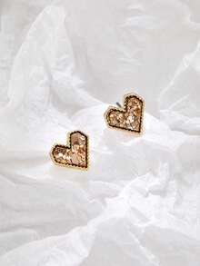 1pc Fashionable Heart Shaped Earrings, Elegant Glitter Colorful Heart Earrings For Women - Multicolor - View 2
