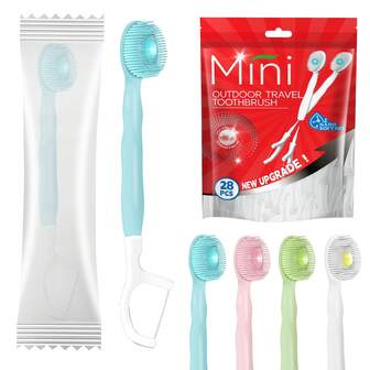 1 Pack Of 28pcs Mini Toothbrush Set, Includes Toothpaste, Individually Packaged, Travel Toothbrush, Freshens Breath, Ideal For Business Travel And Office Use (5-In-1 Social Tool)