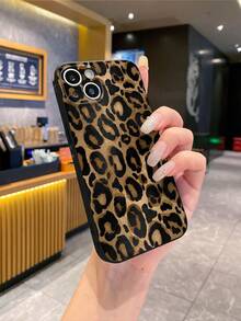 1pc Black TPU Leopard Print Shockproof Full Coverage Phone Case, Minimalist Fashion Versatile Creative Dustproof Waterproof Soft Shell Compatible With IPhone - Multicolor - View 1