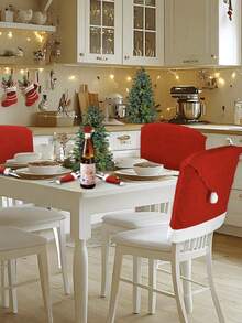 5/3/1 buc Husă detașabilă și lavabilă pentru scaun de Crăciun, pălărie decorativă circulară de Crăciun rezistentă la praf, husă roșie pentru scaun de exterior, husă lavabilă pentru scaun de restaurant și hotel, potrivită pentru restaurant, dormitor, bucătărie și diverse medii, pălărie roșie decorativă și rezistentă la praf, pălărie roșie clasică de Crăciun, pălărie lavabilă de Crăciun, restaurant, casă, hotel, potrivită pentru decorarea de Crăciun de sărbători și decorul mesei în restaurant