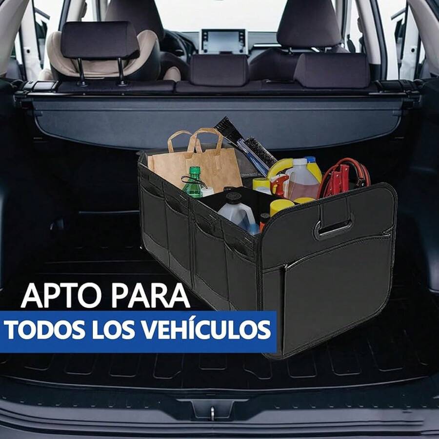 Organizador para Maletero de Auto, Plegable Organizador de Cajuela para auto con Asas Reforzadas, Gran Capacidad, Impermeable,últiples Compartimentos para todoterreno,coche,SUV (Negro) - Negro - Ver 1