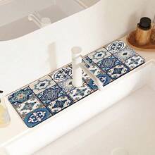 1 pieza Alfombrilla antideslizante para grifos con diseño vintage de flores y cuadros, hecha de goma de gel de sílice, apta para grifos de baño y cocina - Multicolor - Ver 11