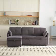 Sofa Bed Set - Dark Gray + Velvet + 3 Seat - View 10