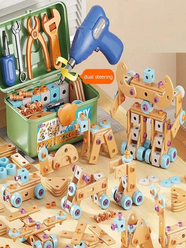 3D DIY Puzzle Toys Tool Toys Set DIY Early Educational Kids Toy Electric Drill Nuts Screwing Toolbox Simulated Engineer Tool Set For Boys Girls Christmas Gifts Simulation Tool Kits Pretend Toys Children Play House Game Pretend Toys