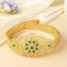 1pc Moroccan Women's Elegant Luxurious Gold-Plated Metal Waist Belt With Carved Floral Cutout Pattern, Kaftan Bridal Jewelry Accessory