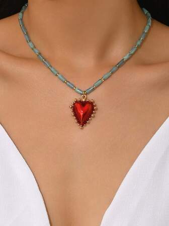 1件优雅时尚心形吊坠串珠项链