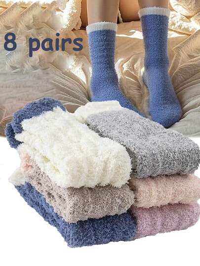 8pairs Women Fuzzy Socks Cozy Soft Fluffy Cute Animal Slipper Socks Sleeping Warm Socks Christmas Gift For Girls(8/5/3/1Pair)