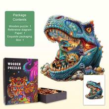 Fantasy Dinosaurs - Wooden Puzzle, Asymmetrical Animal Shaped Wooden Jigsaw Puzzle Toy, Unique Party Game Gift, Decorative Art Painting, Tabletop Magic Puzzle, Unique Children's Educational Puzzle, Holiday Gift, Adult Wooden Puzzle, Christmas Gift, Back To School Gift, Birthday Gift (2D Puzzle) - Multicolor - View 3