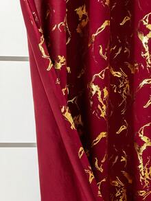 1pc Super Soft Velvet Blackout Curtain, Burgundy Color, Creates Festive Atmosphere For Living Room, Bedroom, Party Decoration, Golden Marble Pattern