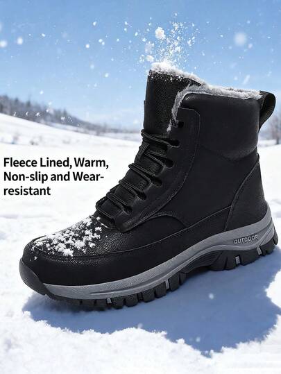 1 par (tallas 39-48) de botas de nieve negras de PU para mujer, forradas térmicamente y con aislamiento grueso. Nuevo estilo de otoño e invierno, se pueden usar en interiores como oficina y hogar, y también son adecuadas para actividades al aire libre como senderismo, montañismo y todoterreno.