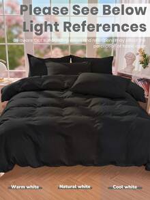 2/3件套黑色纯色被套套装，舒适透气，触感柔软，简约风格，抗起球，家用纺织品，黑色被套套装（不含被芯），适用于单人床、双人床、大号床、特大号床，四季皆宜，时尚装饰被套套装，适用于卧室、宿舍，可机洗，房间装饰，通过Oeko-Tex认证 - 黑色 - 查看 8