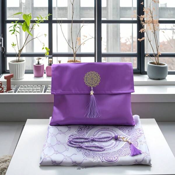 Set da 3 tappetini da preghiera portatili da viaggio in seta con nappe, dimensioni 70*110cm