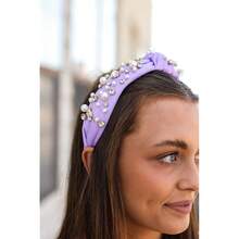 Pearl Headband Sparkly Rhinestone Pearls Knot Hairband Wide Knotted Headband Headpiece Spring Summer Pink Black Headbands Headwear Accessories (Purple Knot Hairband) - 紫色結髮帶 - 查看 9