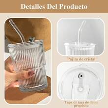 2 Pcs Taza de vidrio con Tapa y Pajita,Juego de Tazas de Café de 400ML,Juego Moderno de Taza de Café Exquisita,Apto Tanto para Frío Como para Calor para Cerveza,Whisky,Capuchino,Té,Leche,Cola - 1 pieza - Ver 4