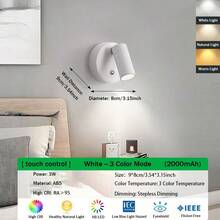 1 Stück LED wiederaufladbare Wandleuchte, magnetischer Scheinwerfer, dimmbare Malerei Beleuchtung, Nachttischlampe, Augenpflege Schlafzimmer Nachtlicht, kabellos ohne Bohren, 360° drehbar mit Touch-Steuerung, mit 2000mAh Lithium-Akku, nicht wasserdicht aus ABS und Kunststoff