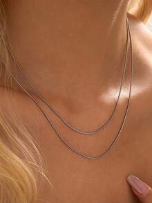 Nooxian 2pcs/set Minimalist Chain Necklace - Silver - View 1