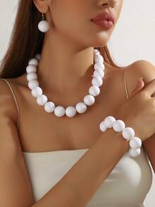 1 Set de 4 piezas de Collar, Pulsera Elástica, Aretes de Estilo Bohemio Retro Exagerado con Cuentas Geométricas de Plástico, Juego de Joyas como Regalo para Mujeres, Uso Diario