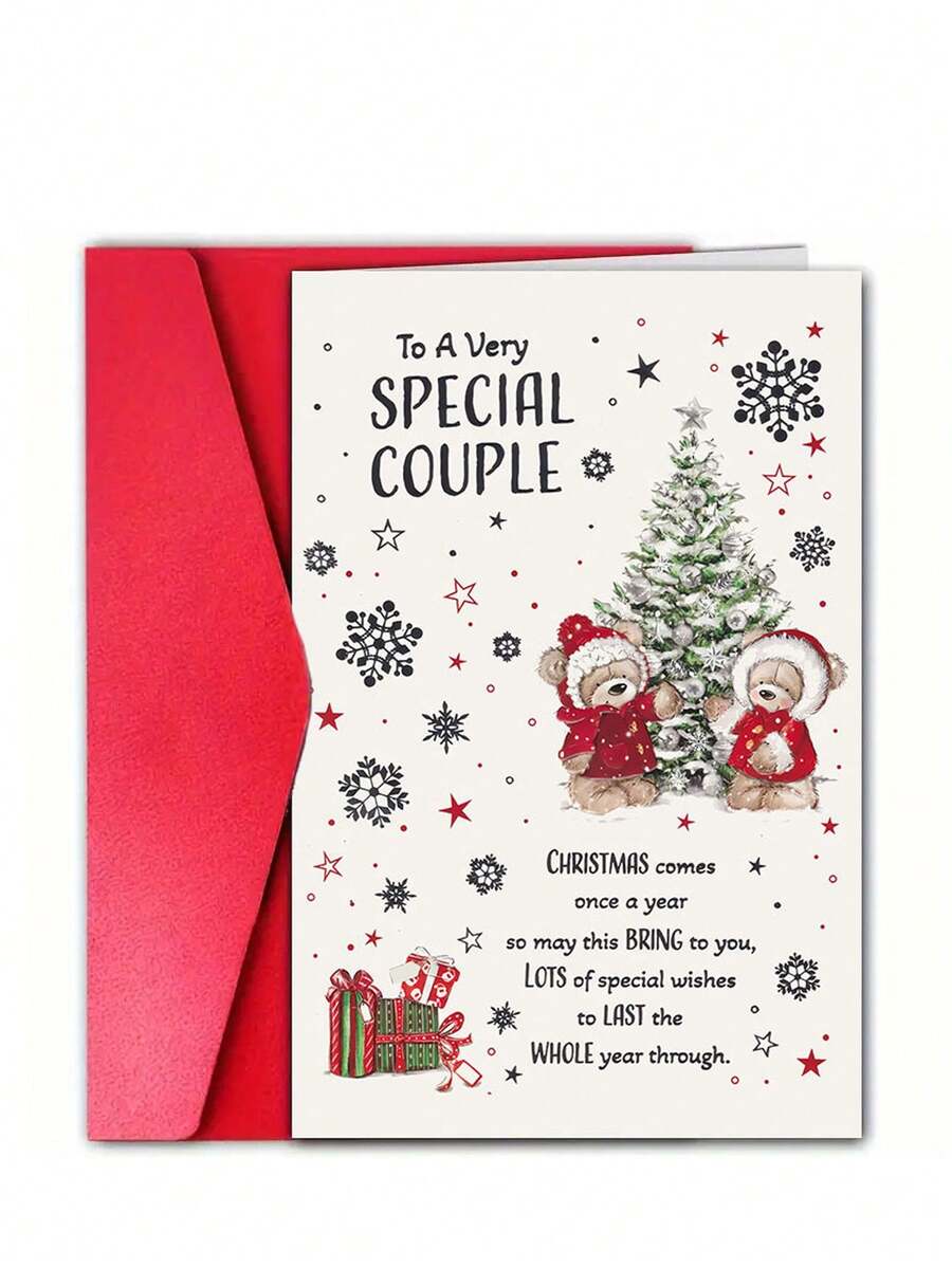 5/3/1pc Special Couple Christmas Card Without Envelope - Red Scarves & Snowy Tree, Heartfelt Message For Couples, Holiday Greetings For Christmas, New Year, Valentine's Day - Cute Gift For Partners & Loved Ones, Festive Celebration, Elegant Finish, Premium Cardstock, Romantic Partners