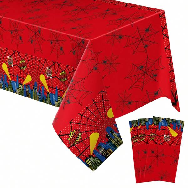 Toalha de mesa com tema de aranha de 4 peças/1 peça 137*274 cm Toalha de mesa com tema de aranha dos super-heróis do filme, adequada para decoração de mesa de festa de aniversário, suprimentos para festa, decoração de presente