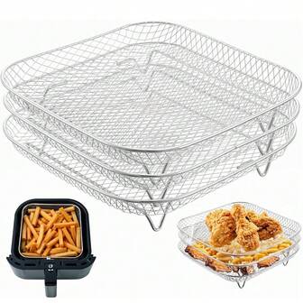 1/3 st stapelbart rostfritt stålställ för airfryer, flerskiktad torkbricka, lämplig för airfryer, mikrovågsugn, ångkokare, återanvändbar