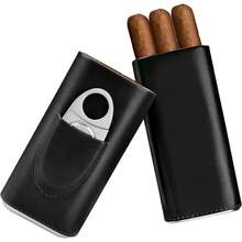 Cedar Wood Lined - Travel Cutter Humidor (Black) - Black - View 2