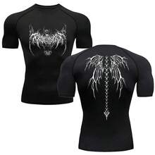 Y2K Compression Shirt Men Fitness Gym Skeleton Sport Running T-Shirt Rashgard Tops Tee Quick Dry Short Sleeve T-Shirt For Men - -灰色的 - 查看 5