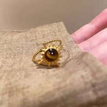 3-Piece Bohemian Style Golden Tiger Eye Stone 3-Piece Set Of Rings, Adjustable Loop Mouth For Easy Wearing, Super Romantic Birthday Gift For Girlfriend/Stylish Anniversary Gift For Daily Commuting Shirt Look Neat/Party Party Party Wear Sequin Skirt Super Outfit - Vàng - Xem 5