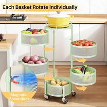 Fruit And Vegetable Basket Bowls Kitchen With Metal Top Lid, 5 Tier Rotating Storage Rack Cart Potato Onion Bread Banana, Wire Basket Organizer On Wheels, Large, Black - Green - View 3