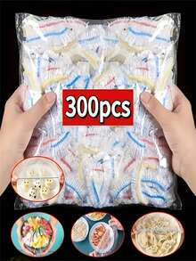 300pcs Elastic Food Lid - Scalable Transparent Plastic Dish Protector With Distinctive Stripe Design, Reusable And Bowl Lid, Suitable For Home Use, Food Storage Solution, Perfect For Christmas, Halloween, Easter, Thanksgiving, Food Protection, Stripe Pattern, Durable Material, Used For Preservation, Multi Purpose, Food Contact Safety | Pot, Bowl And Cup In Multiple Sizes