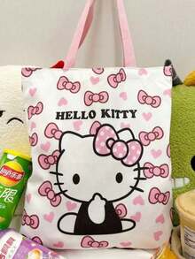 Sanrio Sanrio Sanrio Hello Kitty Canvas Handbag, Cute KT Tote Shoulder Bag, Cartoon Versatile Tote Bag, Large Capacity Commuter Bag, Suitable For Travel, Back To School, Commuting Tote Bag For School