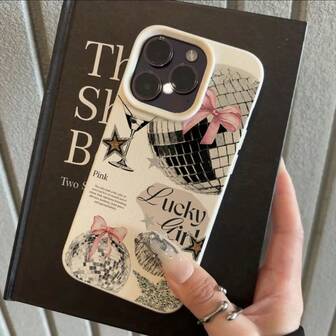 1 pieza Funda de teléfono con material TPU, estampado retro de labios con brillo y parches de estrellas, compatible con Apple 17/17 Pro/17 Air/17 Pro Max, G, Redmi Phones