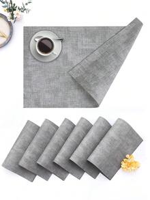 8 件皮革耐热餐垫双面布艺纹理皮革餐垫适用于餐桌防水可擦拭可水洗 PU 桌垫，易于清洁防滑餐垫 - 淺灰色 - 查看 7