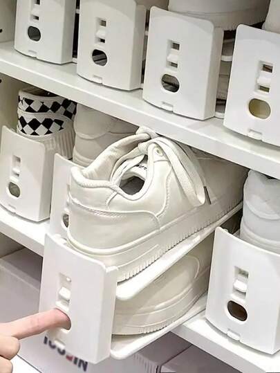 3-1 Pc Adjustable Shoe Rack, Double-Layer Integrated Shoe Rack, Plastic Shoe Storage Rack, No Installation Required, Double-Layer Shoe Rack, Adjustable Shoe Storage Artifact, Home Space-Saving Shoe Cabinet, Layered Partitions, Space-Saving Shoe Cabinet Storage Rack, Home Storage And Organization, Suitable For Sneakers, Boots, Footwear