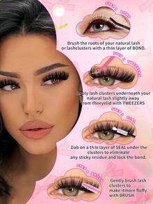 780/280PCS Fluffy D Curl Natural Look Individual Lash Clusters 5 Styles 9-16mm Extra Thick Lashes 40D+60D+80D+100D With Bottom Lash Clusters Natural Look&Ultra Soft&Super Light DIY Eyelash Extension Kit With Makeup Tools Bond And Seal&Lash Tweezers&Lash Brushes For Beginner Use At Home&Daily Life&Travel&Back To School Makeup Tools - màu đen - Xem 6