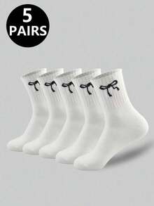 20 đôi tất dài đến bắp chân họa tiết nơ cổ điển dành cho cả nam và nữ, thoáng khí, thấm hút mồ hôi, tất thể thao mềm mại, thích hợp để mặc hàng ngày - Đen và trắng - Xem 6