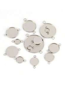 10pcs Stainless Steel Gem Tray Pendant, Double Hole Round Gem Base, Stainless Steel Convex Inlaid Base, Suitable For Jewelry Making, Necklace, Earrings, Bracelet, Anklet, Ideal For Holiday Gifts, Christmas, New Year