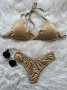 Conjunto Biquíni Asa Delta em Suplex poliamida – Sexy, Confortável e Estiloso! verão 2025 - Bege - Visão 4