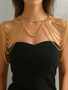 1pc Elegant Luxury Chain Necklace Shoulder Strap, Suitable For Women In Any Occasion - Gold - View 2