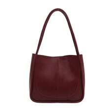 Vintage Burgundy Women's Fashion Casual Matching PU Solid Color Stitched Large Capacity Tote Bag, School Bag, Large Capacity, Portable, Classic Casual, Business Casual, Suitable For Teenage Girls, College Students, White-Collar Workers, Very Suitable For Work, Back To School, Middle School, High School, University, Holidays