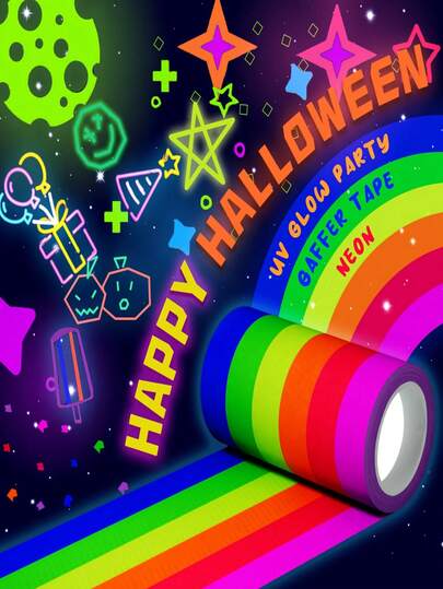 6 rotoli di strisce luminose fluorescenti/al neon UV, brillano sotto la luce UV, decorazione per interni/esterni, adatte per illuminazione di palcoscenico, carnevale, matrimonio, festa di compleanno, decorazione per la casa, pavimento, parete, decorazione per feste, forniture decorative, Ognissanti, progetti fai-da-te - perfette per feste a luce nera e effetti fluorescenti
