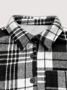 Nowa damska kurtka z polaru w kratę/tartan z kieszeniami zapinanymi na guziki z przodu, odpowiednia do codziennego noszenia jesienią/zimą