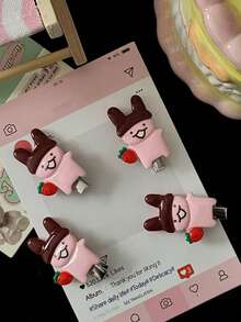4个草莓巧克力兔子发夹，可爱卡通设计，耐用塑料材质，装饰性悬挂发际线夹，侧边鸭嘴夹，女士发饰，最佳万圣节/圣诞节礼物（送给朋友和老师），爪夹，发夹