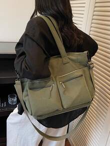 Fashionable Casual New Women's One Shoulder Tote Bag, Multi-Compartment Storage Bag, Simple Solid Color Corduroy, Multi-Pocket, Versatile, Suitable For Travel, Shopping, Sports, Commuting, Elegant Handbag