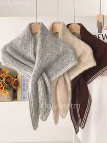 قطعة واحدة وشاح/شال مثلث من خليط الصوف المحبوك دافئ وعملي للنساء، مناسب للمواعيد والتسوق والخروجات اليومية