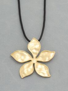 1 PC Fashionable Sunflower Patterned Boho Matte Gold Color Pendant On Long Adjustable Wax Cord Chain Necklace Suitable For Ladies Daily Wear, Couple Jewellery Chic Gift